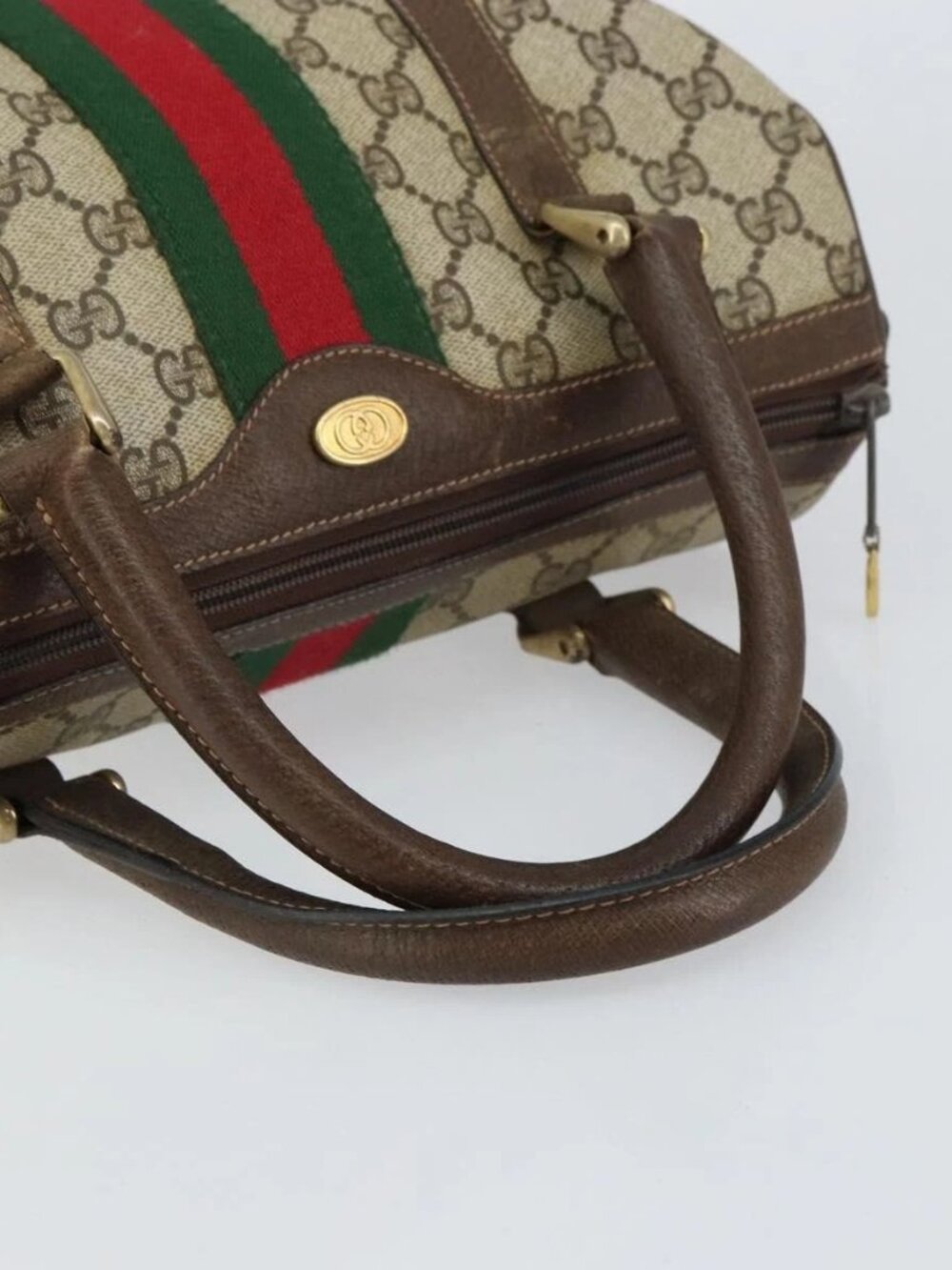 GUCCI GG Supreme Web Sherry Line Boston Bag PVC Beige Gold 010 378 Auth 159328 - Picture 8 of 16